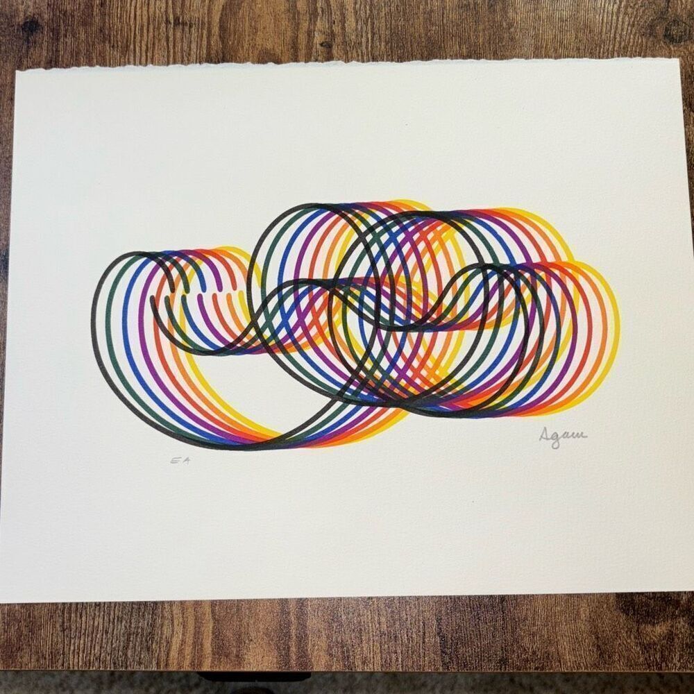 Yaacov Agam Lim Ed Signed Serigraph Print #d rainbow swirls line work multicolor